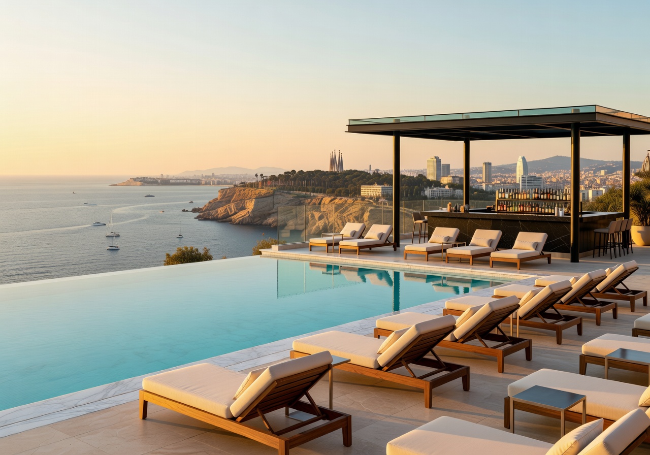 Luxury pool and coastal view in Barcelona