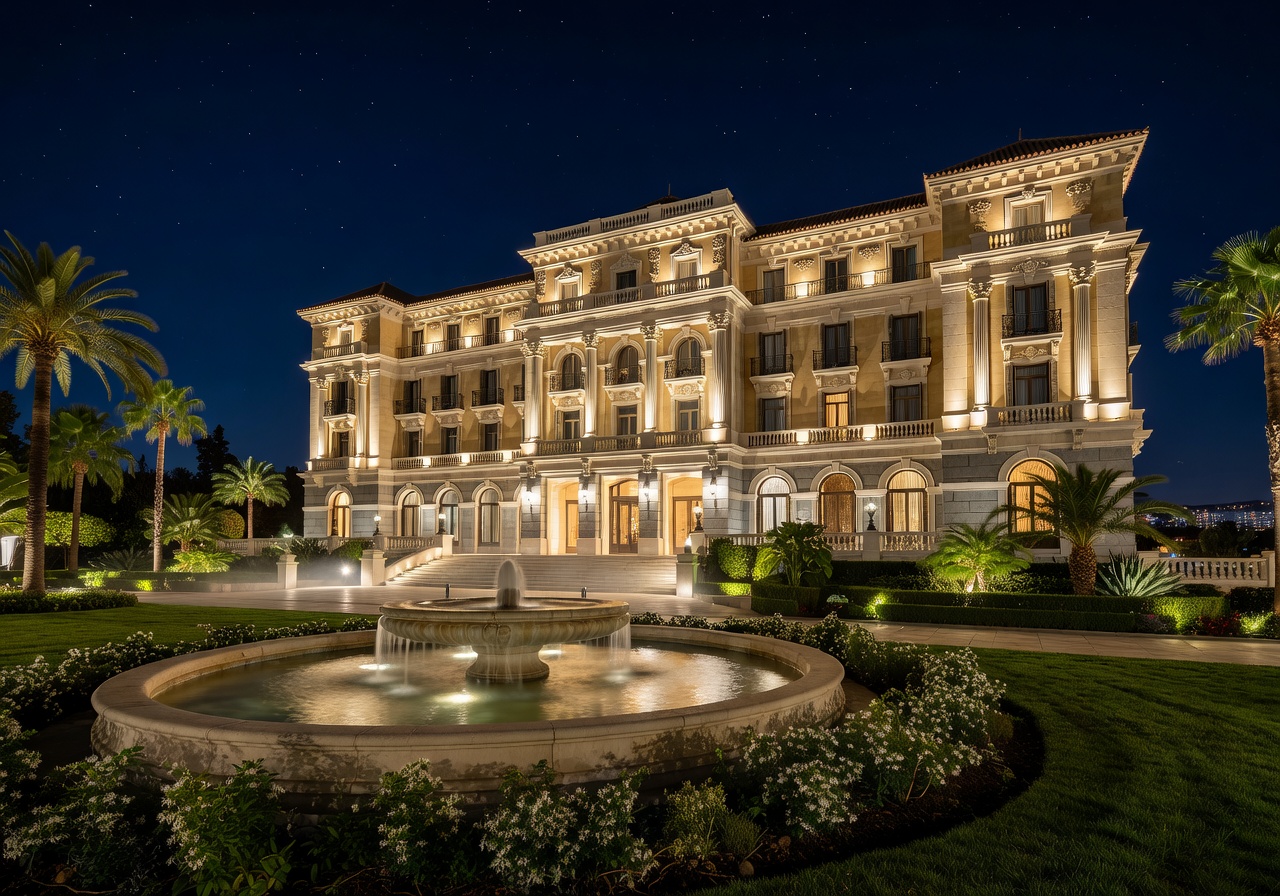 Exterior view of Madrid Grand Resort at night
