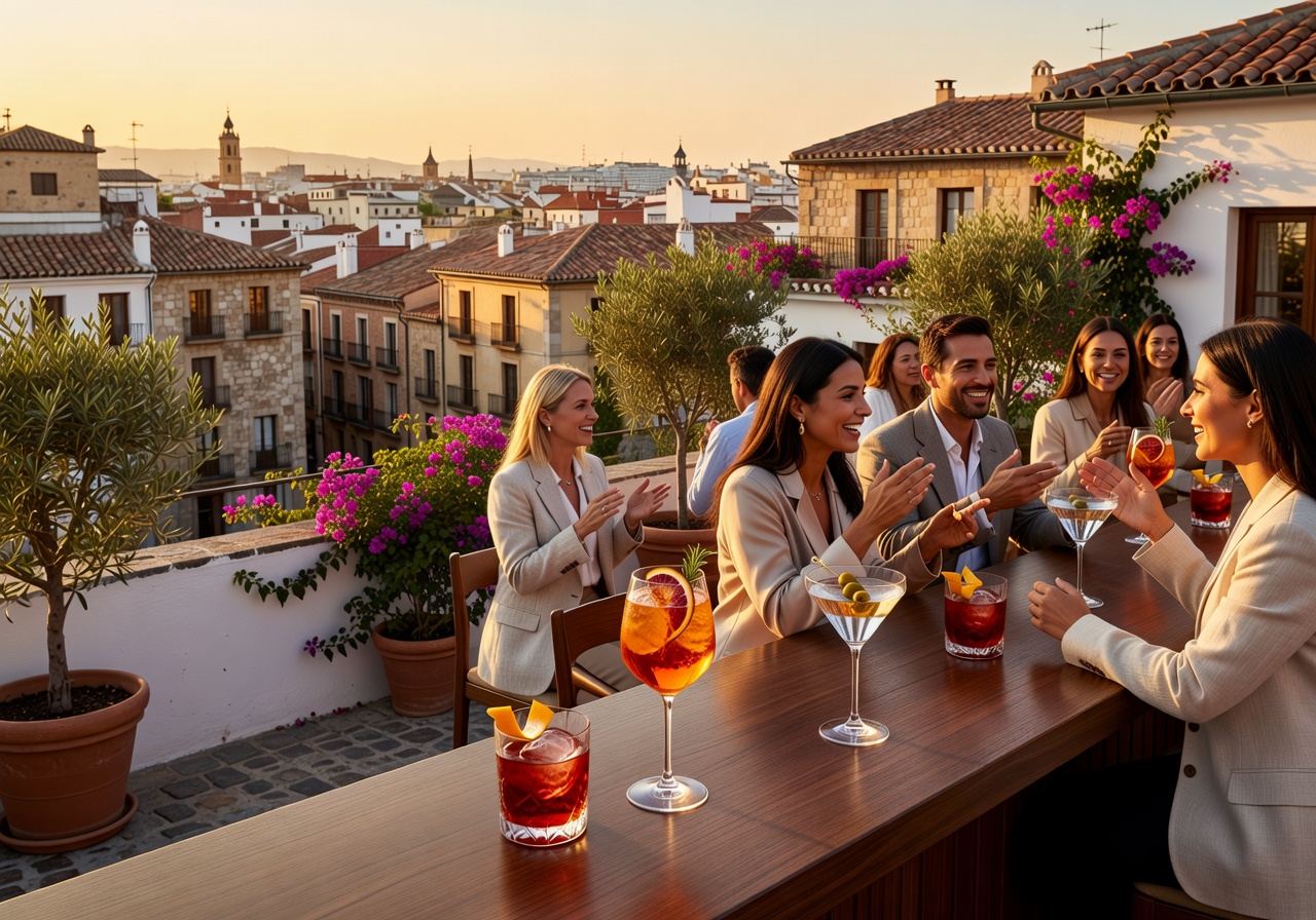 Rooftop cocktail bar overlooking the city